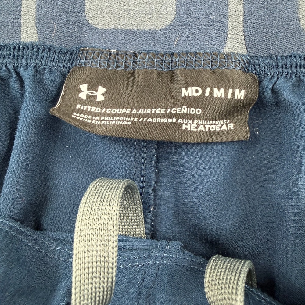 Under Armour HeatGear Fitted Training Shorts Mens M Navy Blue Mesh Athletic - Picture 7 of 7